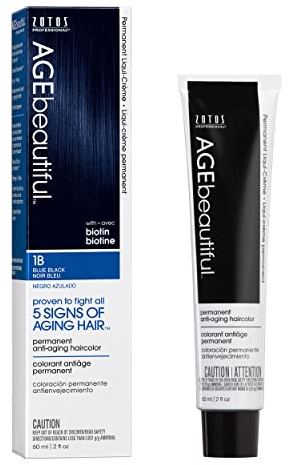 AGE beautiful Permanent Hair Color Dye Liqui Creme | 100% Gray Coverage | Anti-Aging Haircolor | Biotin for Thicker, Fuller Hair | Professional Salon Coloring | 1B Blue Black