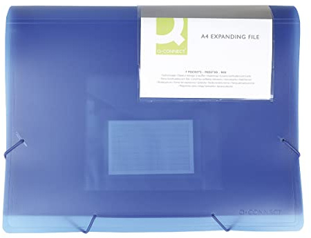 Q-Connect Organisateur à compartiments avec bande élastique / 6 compartiments/bandes de séparation/poches/PP/porte-documents A4 / transparent bleu/a compartiments avec fenêtre d'index et index