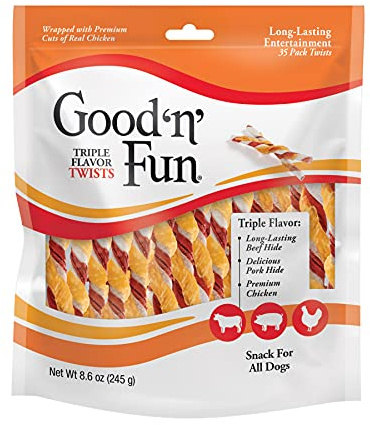 Good'n'Fun Triple Flavored Rawhide Twists For Dogs, 35 Count
