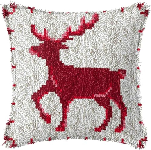 MIAOLLUN Latch Hook Kit, Christmas Latch Hook Kits for Adults DIY Decorative Pillowcase Embroidery Cross Stitch Arts Craft for Home Sofa Furniture 17X17inch