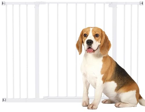 PawHut Cancellino per Cani di Sicurezza Estensibile da 76-82/86-97/101-107 cm Montaggio a Pressione, Metallo e Plastica, Bianco