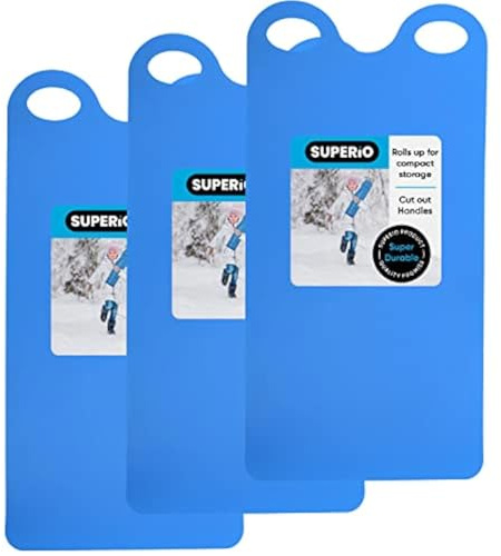 Superio Snow Slider Mat, Flexible Snow Sledge Flying Rug, Roll Up Sledge for Kids and Adults, 54 Inch, Lightweight, Portable, Plastic, Snowboard Sledge, Pack of 3 (Blue)