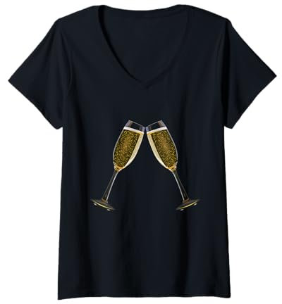Femme Célébrez les verres à champagne qui s'accrochent T-Shirt avec Col en V
