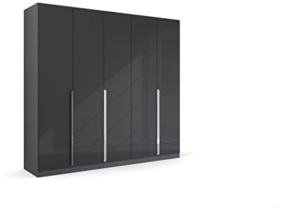 Rauch Möbel Glamour by Quadra Spin Schrank Drehtürenschrank, Grau metallic-Hochglanz Effektgrau, Schwarz, 5-TRG., inkl. 3 Kleiderstangen, 3 Einlegeböden, BxHxT 226x210x54 cm