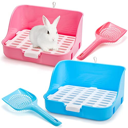 Hiceeden 2er Set Kaninchentoilette mit Schaufel, Bunny Corner Bettwäsche Katzentoilette mit Aufhänger, Bunny Cage Toilette Töpfchentrainer für Frettchen, Ratte, Meerschweinchen, Eichhörnchen,