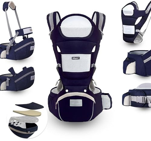 Porte Bébé Ergonomique Multifonction - Siège à Hanches Réglable pour Nouveaux Nés de la Naissance à 36 Mois - Léger et Respirant en Coton avec 9 Positions de Portage