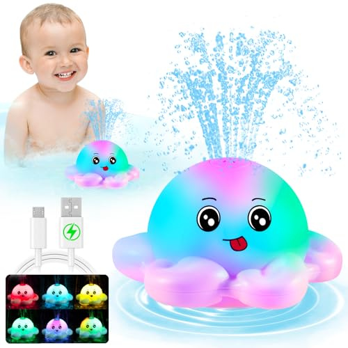 Gigilli Octopus Bath Toys, Rechargeable Light Up Baby Sprinkler Bathtub Toy