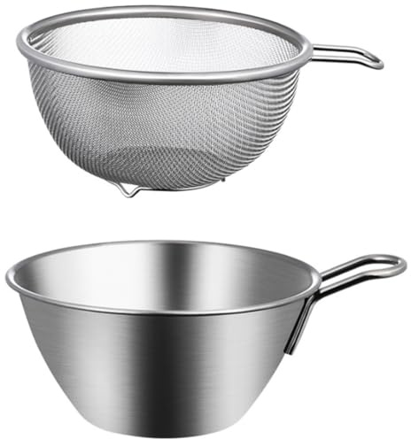 BESTonZON 1 Set Salad Strainer Sieve Special Basin Metal Mixing Bowls Metal Set fine mesh Sieve Rice Filter Small Rice Washing Machine Stainless Steel Mixing Bowl Mixing Bowl