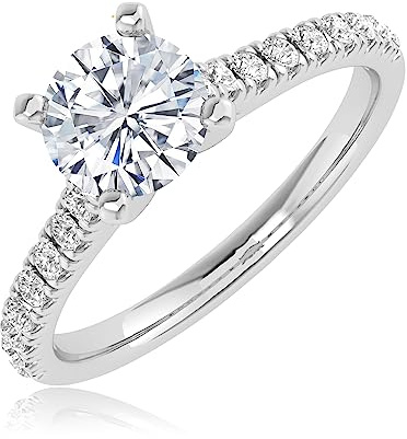 Houston Diamond District 1-6 Carat LAB GROWN Round Cut Diamond Prong Set Solitaire Diamond Engagement Ring Band Wedding Ring for Women (E-F Color VS1-VS2 Clarity) 14K White Gold 0.5 Carat Size-7.5