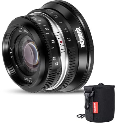 PERGEAR Lente de montaje manual APS-C de 25 mm F1.7 de gran apertura focal fija Sony FE compatible con cámara Sony NEX-7 a7CR a7C a7CII a6700 a6400 a6600 a7III a7IV (negro)