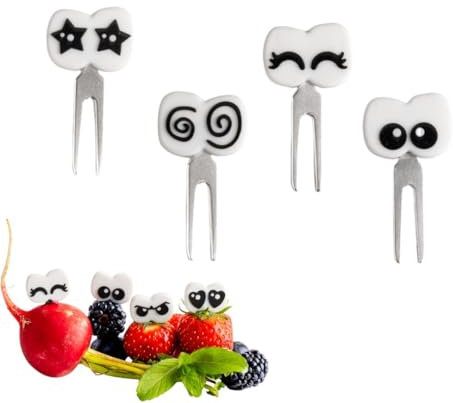 Lekkabox Fingerfood Partyspieße (Augen 4er Set) - Obstgabeln, wiederverwendbare Obstspieße | Edelstahl Piekser mit Silikon Deko, Food Picks