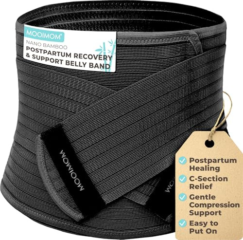 MOOIMOM Postpartum Belly Band, Abdominal Binder Post Surgery, Abdomen Hernia Support Belt, Waist and Pelvis Belt for Stomach Support, Back Pain Relief (Polyester Made with Bamboo Charcoal Fiber)