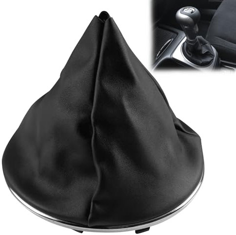 DONOONIS Schaltsack für Fiat 500, Schaltsack aus Kunstleder, Schaltknauf Ersatz-Set kompatibel mit Fiat 500 und 500C mit Befestigungsring und rundem Rahmen verchromt