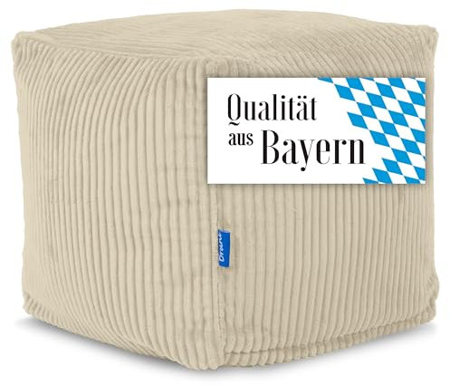 Bruni Sitzwürfel Cubo Cord in Beige – 40x40x40 cm Cord-Sitzwürfel aus Deutschland, Indoor-Sitzcube, Fußhocker und Bodenkissen