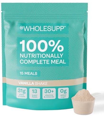 Whole Supp Vanilla Meal Replacement Shake: 31g Vegan Protein & 15 Meals, Gluten-Free, High Fiber Diet Powder, Complete Plant-Based Nutrition