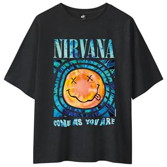 T-Shirt Oversize Femme Nirvana - Licence Officielle (FR/ES, Alpha/Lettres, S, Taille Normale, Taille Normale, Pigment Dye)