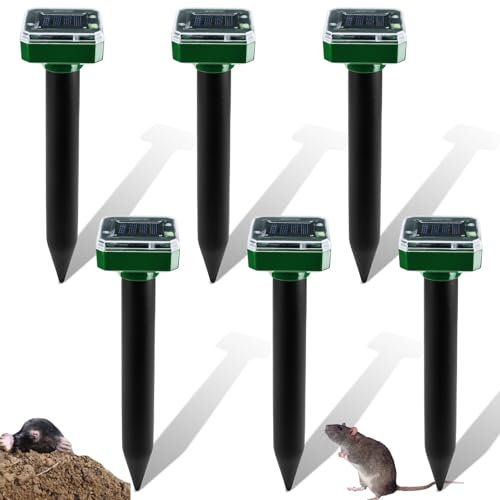 Lot de 6 répulsifs solaires anti-taupes : répulsif solaire contre les taupes, étanche IP65, répulsif à ultrasons pour l'extérieur pour repousser les taupes, les écureuils dans les pelouses et jardins