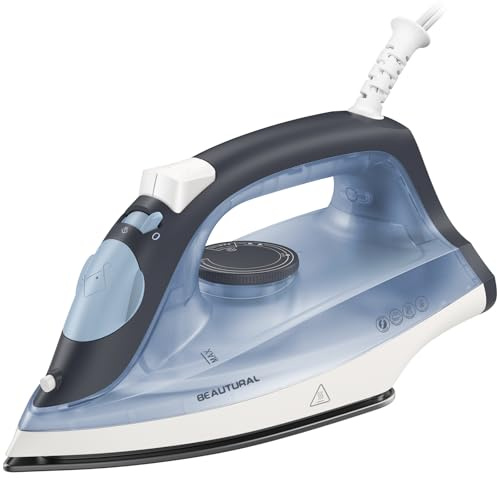 BEAUTURAL Compact Steam Iron for Clothes, Non-Stick Soleplate, Burst of Steam, Spray Mist, Self-Cleaning, Anti-Calcium, Anti-Drip, Easy Temperature Control, Light Weight, 1200 Watts