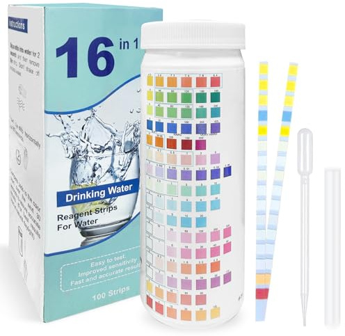 Euablfo Analizador De Agua 16 En 1 Para Agua Potable, 100 Piezas Tiras De Prueba De Dureza Del Agua, Kit de AnáLisis de Agua Para Acuarios, Para Agua Del Grifo