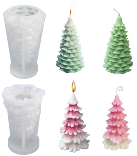 2 Pezzi Stampi in Silicone per Candele a Forma di Albero di Natale, Stampi per Candele e Candele Profumate Fai da Te, Stampo in Silicone per Lavoretti Autunnali e Natalizi, Stampi per Candele per