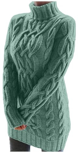 Generisch Maglione da donna oversize a dolcevita – Maglione invernale a maglia, vita alta, maglione in lana ampio, elegante, maglione caldo, maglione lungo a maglia grossa, vestito-maglione da donna a