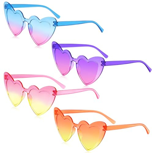 Kiiwah 4 Paires Lunettes De Soleil Coeur Pour Femmes, Dégradé Lunettes de Fête en Forme de Cœur Hippie Lunette Mariage Personnalisé pour les Vacances, Fêtes, Séances Photo, Mariages