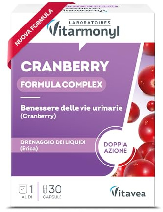 Vitarmonyl Nuova Formula Cranberry - Integratore Benessere Vie Urinarie - Alta Concetrazione in 1 Sola Capsula - Azione Drenante - Mirtillo Rosso e Erica - Cistite - 1 Mese di Trattamento