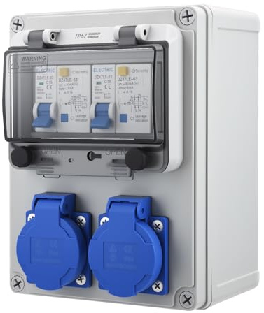 Coffret Électrique de Chantier 230V, Répartiteur Mural 16 A IP67 Distributeur de Courant Électrique avec Disjoncteur, Distributeur de Puissance Consommée pour Ateliers Usines et Chantiers
