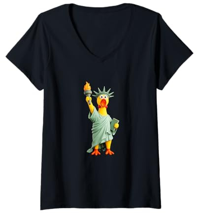 Women's Funny New York City Statue of Liberty Yellow Rubber Duck V-Neck T-Shirt