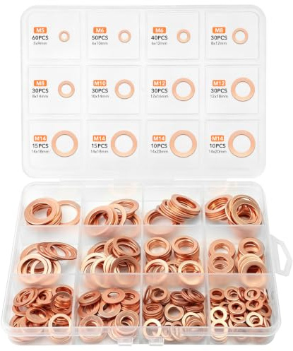 RoyalChic koppartätningsringar sortiment 350 st brickor, set 12 storlekar