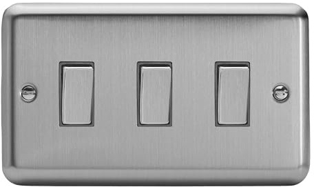Varilight Triple Light Switch 2-Way Twin Plate - Value Matt Chrome With Brushed Steel Rockers