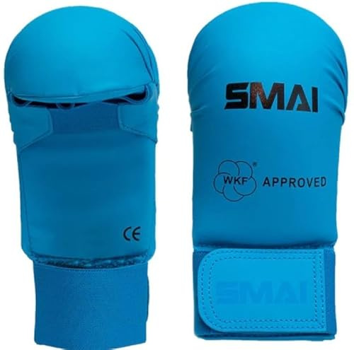 SMAI WKF Karate Hand Guard without Thumb Blue Gloves Fist Protector (L)