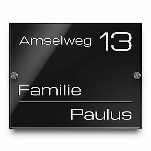 Hausnummer Namensschild mit Gravur Schild aus Hochglanz-Acrylglas Familienschild Türschilder für die Haustür 25x20 cm