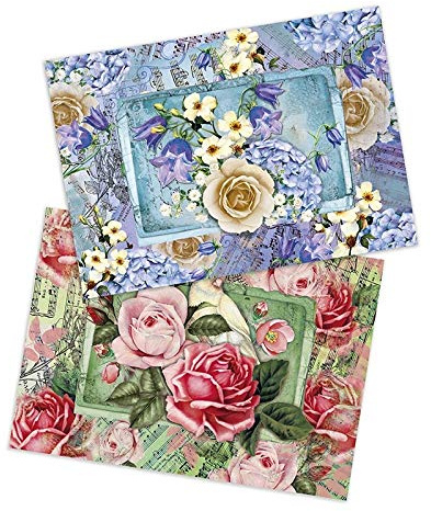 Ideen mit Herz - 2 hojas papel de arroz de precioso decoupage, DIN A4, 2 diseños diferentes, vintage, Navidad, etc.