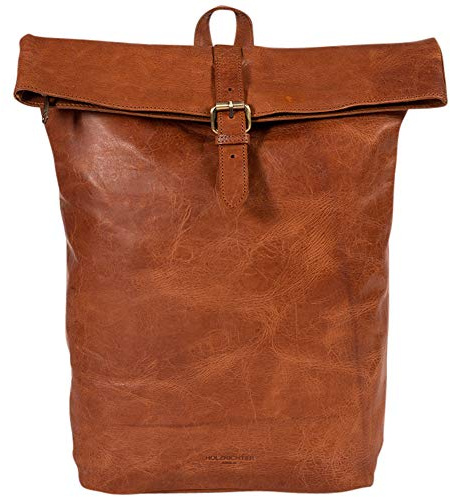 HOLZRICHTER Berlin - Rolltop Rucksack aus Leder für Damen & Herren (No 4-1), Daypack 45x40x13,5cm, Echtleder Laptop Rucksack, Cognac-Braun