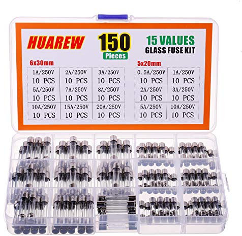 HUAREW 15 Values 150 Pcs Fast Blow Glass Fuses 250 V 5x20 mm 0.5 1 2 3 5 10 A 6x30 mm 1 2 3 5 7 8 10 15 20Amp Assortment Kit