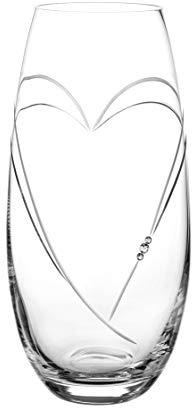 DIAMANTE Heart in Heart hand Cut Crystal Barrel Vase with Swarovski Crystals 25cm in gift box
