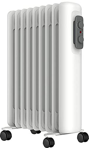 MYLEK Oil Filled Radiator - Electric Heater 2000W - Portable With Adjustable Thermostat & 3 Heat Settings - Tip-Over Protection, Thermal Safety Cut Out - Low Energy Efficient (2kW)