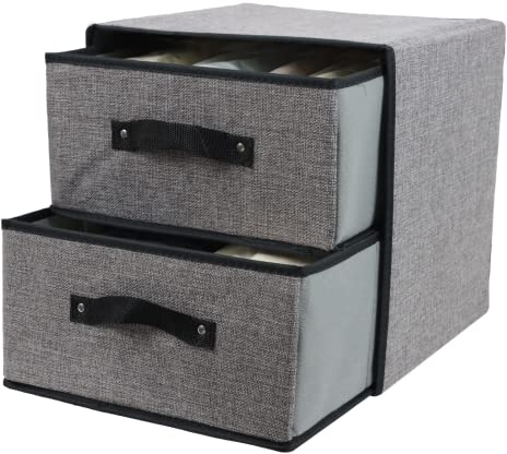 Linen Closet Organizer and Storage, Fabric Storage Drawer Organizer with 2 Drawers for Underwear, Sock, Bra, Small Items, 121212 INCH (Gray)