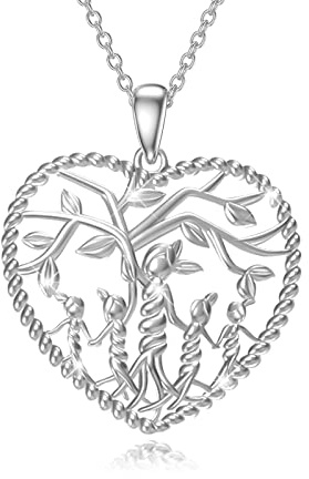 Waysles damer livets träd halsband 925 sterlingsilver mor barn dotter/son livsträd familj hjärta hänge smycken presenter till mamma barn flickor, 22*23*/0,87*0,91 inch, Sterlingsilver, Ingen ädelsten