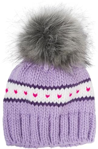 styleBREAKER Cappello a Pompon per Bambini con Motivo a Cuore e Fodera in Pile Termico, Cappello a Pompon Invernale in Pelliccia, 3-5 Anni 04024209, Colore:Lillà