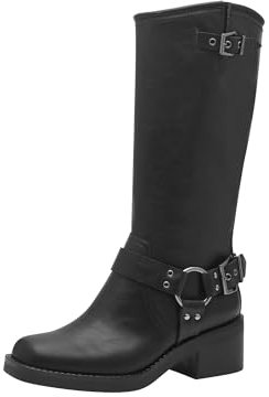 Tamaris Damen Langschaft-Stiefel Blockabsatz Vegan; BLACK, EU 38