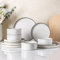 LeRatio Dinner Set for 4, 12 Piece Stoneware Plates and Bowls Set, Chip and Scratch Resistant Dinnerware Set, Oven & Dishwasher & Microwave Safe Crockery Set (White-Black Rim, Service for 4)
