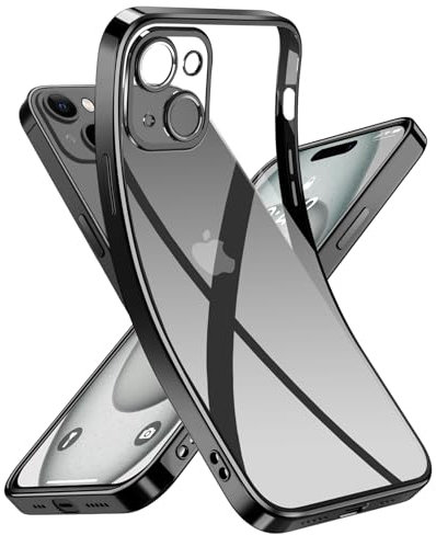 Opkiegrn Clear handyhülle für iPhone 15 hülle mit Kameraschutz, ohne Farbwechsel Ultradünne Flexible Klare Silikon Case Anti Fingerabdruck Schutzhülle für iPhone 15 6,1 -Schwarz