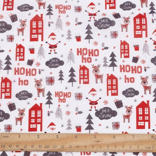 PH PandaHall Tessuto Natalizio A Metraggio Tessuto per Tappezzeria di Babbo Natale Tessuto Decorativo per Albero di Natale Tessuto per Cartoni Animati per Decorazioni Regalo Rosso 1 iarda/59 W