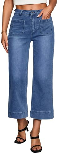 Vetinee Wide Leg Jeans Womens Cropped Jeans Darkness Blue Size Small Fits UK Size 8 to UK Size 10