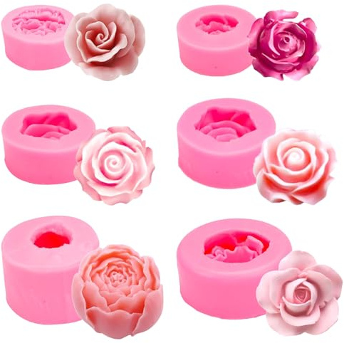 YUNXCNA Stampi in Silicone a Forma di Fiore 3D, Set di 6 Stampi in Silicone Rosa per Torta, Cupcake, Candele e Saponi Artigianali