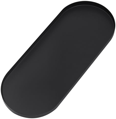Yvttve Vassoio bagno Portaoggetti in Acciaio inox, Vassoio Nero Decorativo per Dolci, Ovale Vassoio da portata per Caffe, gioielli, candele, cosmetici tovagliolo vassoi (Nero, 38 x 15 CM)