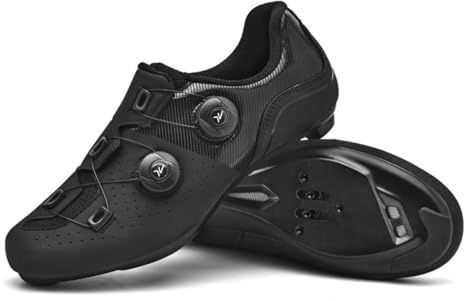 Hixingo Zapatilla de Ciclismo Hombre Mujere Zapatos Bicicleta de Carretera Montaña Exterior Compatibles SPD SPD-SL Look Delta Lock System, Zapatillas de MTB Ciclismo Unisex (Negro,43)