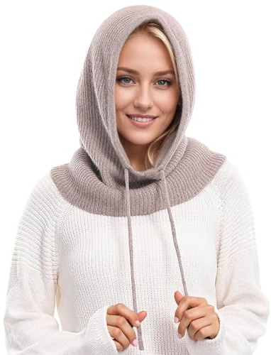 Genérico Gorros Lana Mujer con Pompon,Gorros De Invierno para Mujer Gorro CáLido con Bufanda con Capucha para Mujeres Y Hombres Gorro Tejido con CordóN